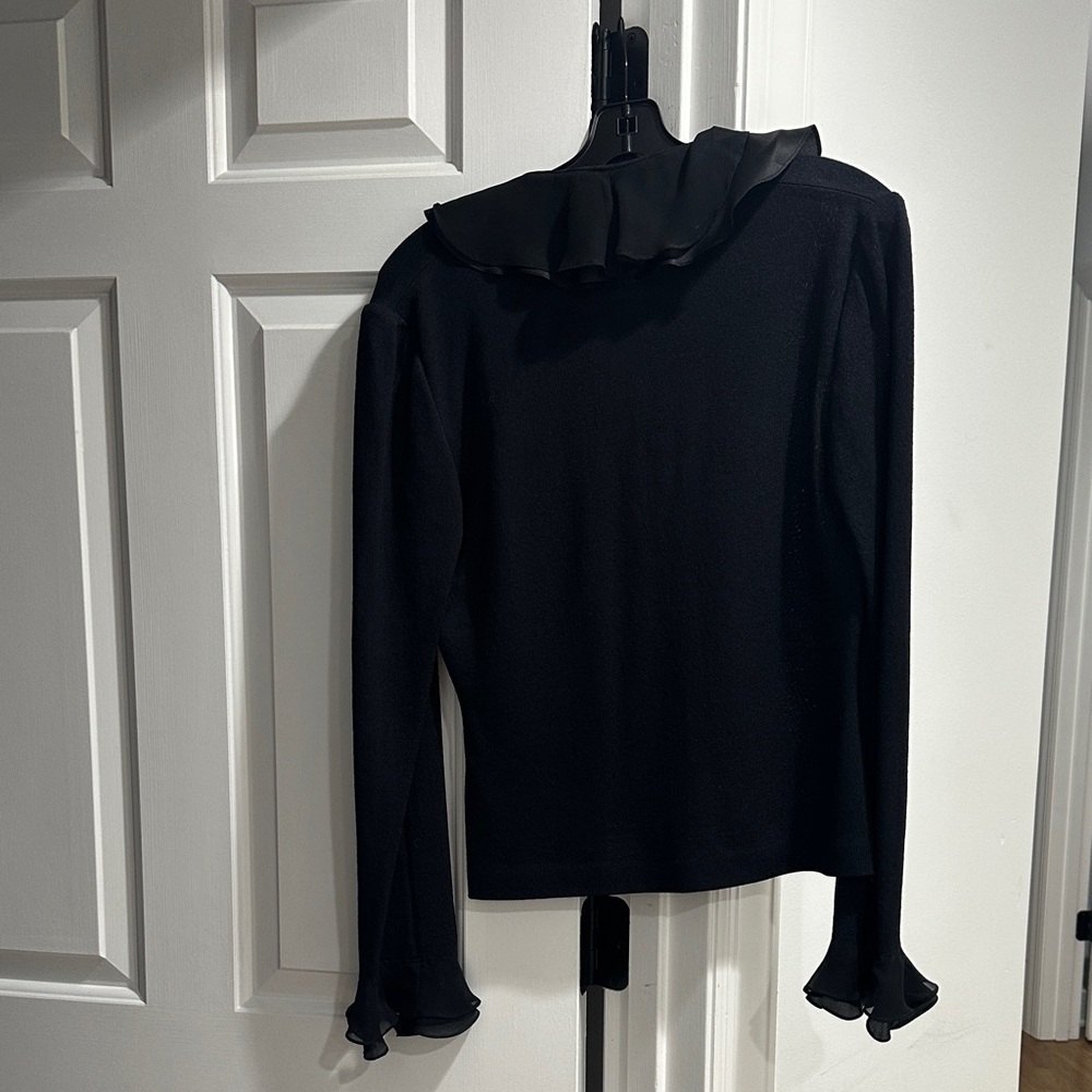 St. John Black Ruffle-Front Long Sleeve Top - Picture 5 of 5